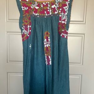 Mi Golondrina Dress with Pink and Gold Embroidery